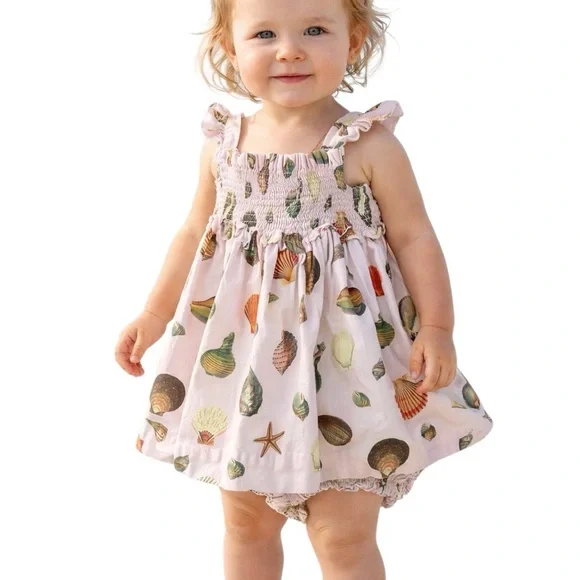 Edgehill Collection x Jennifer Sumko Smocked Seashell Dress & Bloomers Girls 24M - Picture 1 of 8